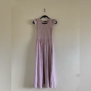 Mister Zimi Maxi Dress Womens 8 Cap Sleeve Ruffle Purple And White Gingham Check